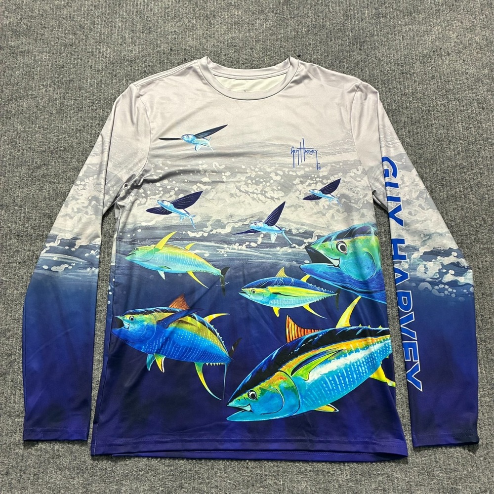 Guy Harvey Tuna Wrap Performance Shirt Mens Size S/P Stretch‎ Long Sleeve